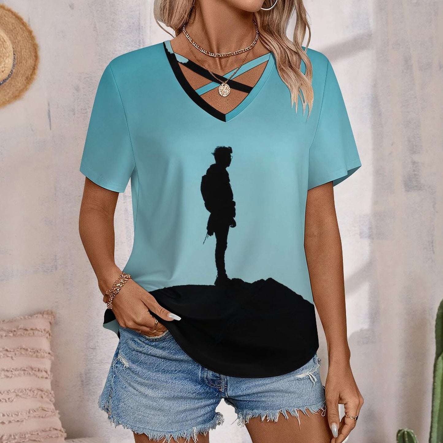 T-Shirt Donna Scollo a V Incrociato | Top Estivo Personalizzato