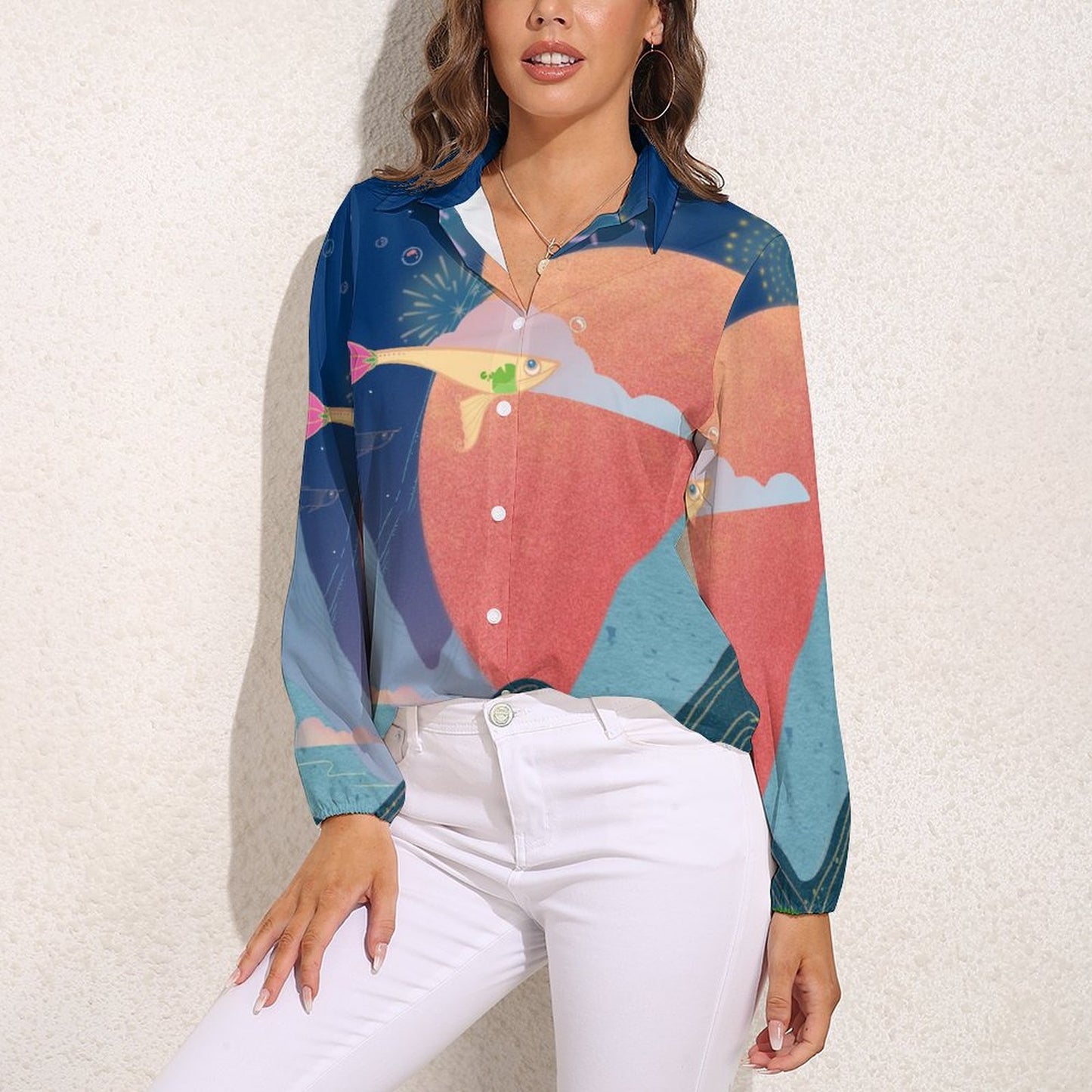 Camicia Donna Rétro Personalizzata | Blusa Maniche Lunghe con Foto