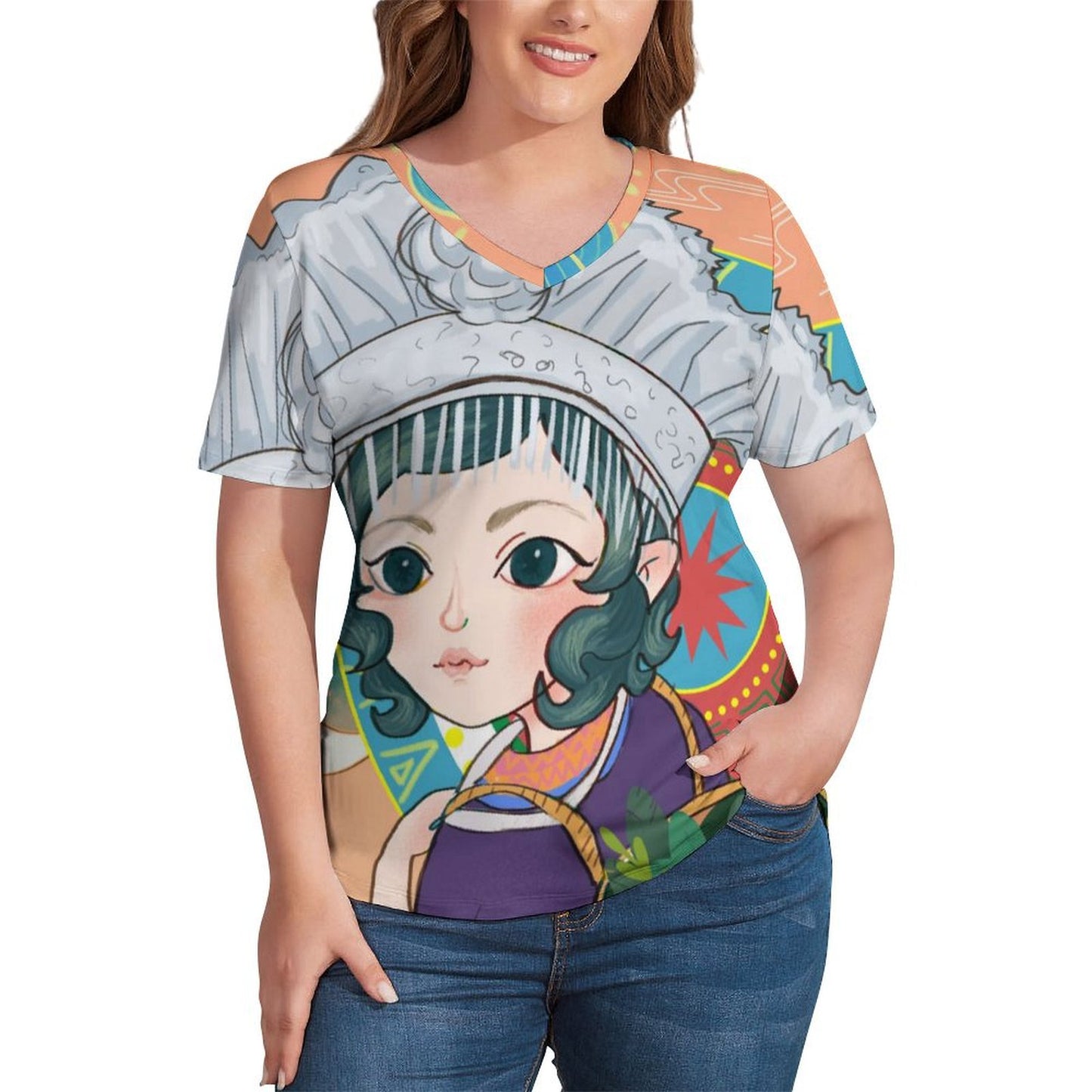 T-Shirt Donna Scollo a V Personalizzata | Maglietta in Seta di Ghiaccio