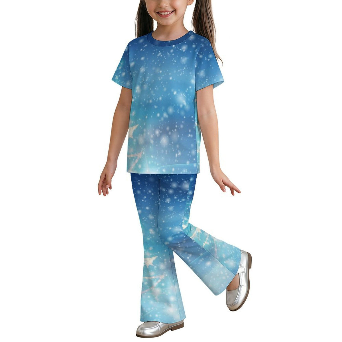Completo Bambina Due Pezzi con Pantaloni a Zampa Personalizzabile — Top Manica Corta Estivo