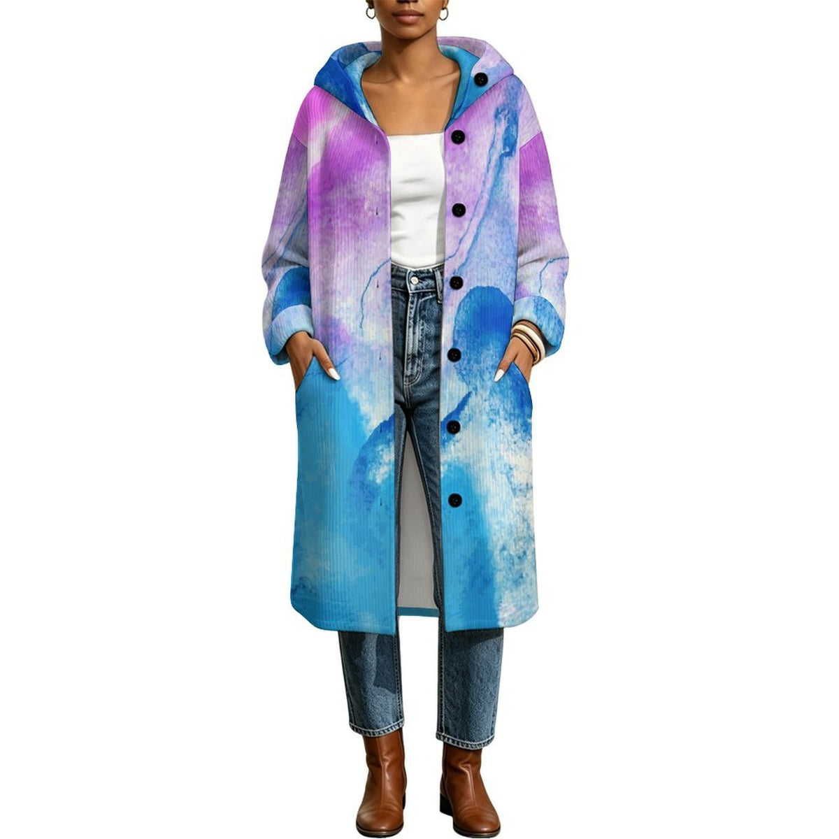 Cappotto lungo donna con cappuccio e fodera in pile personalizzabile