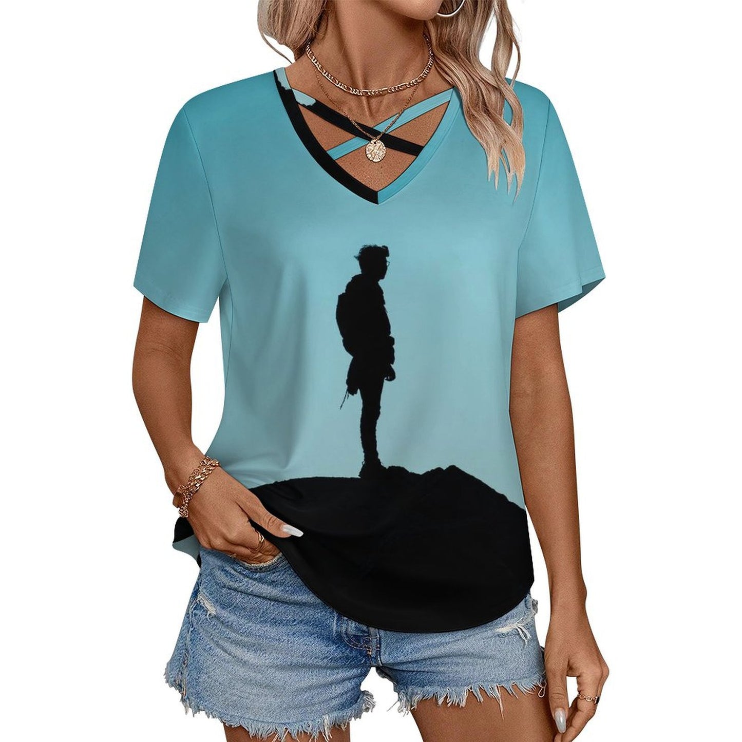 T-Shirt Donna Scollo a V Incrociato | Top Estivo Personalizzato