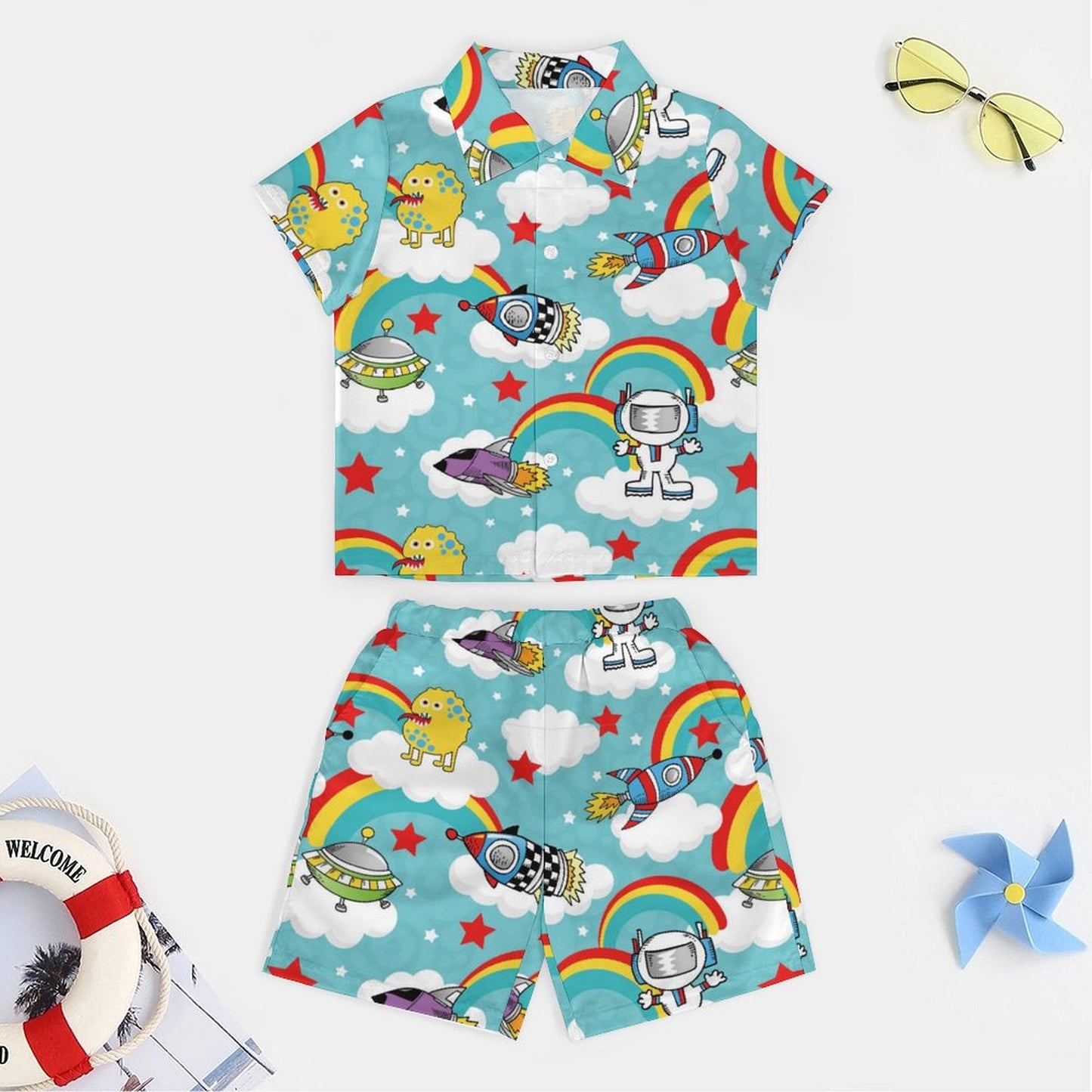 Completo Spiaggia Bambino Personalizzato | Camicia e Shorts | Tessuto Morbido