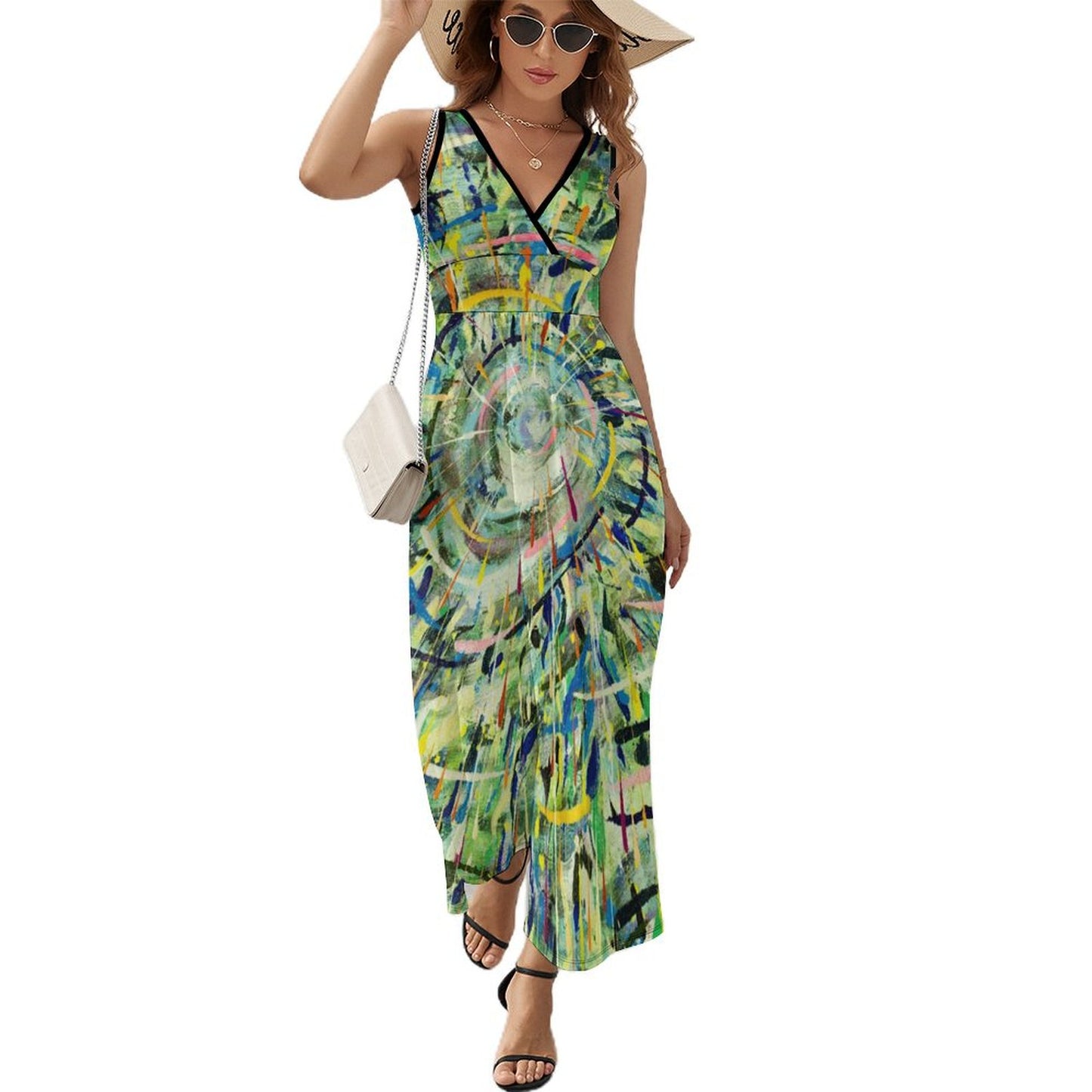 Abito Lungo Donna Smanicato Personalizzabile | Scollo V | Stampa Foto