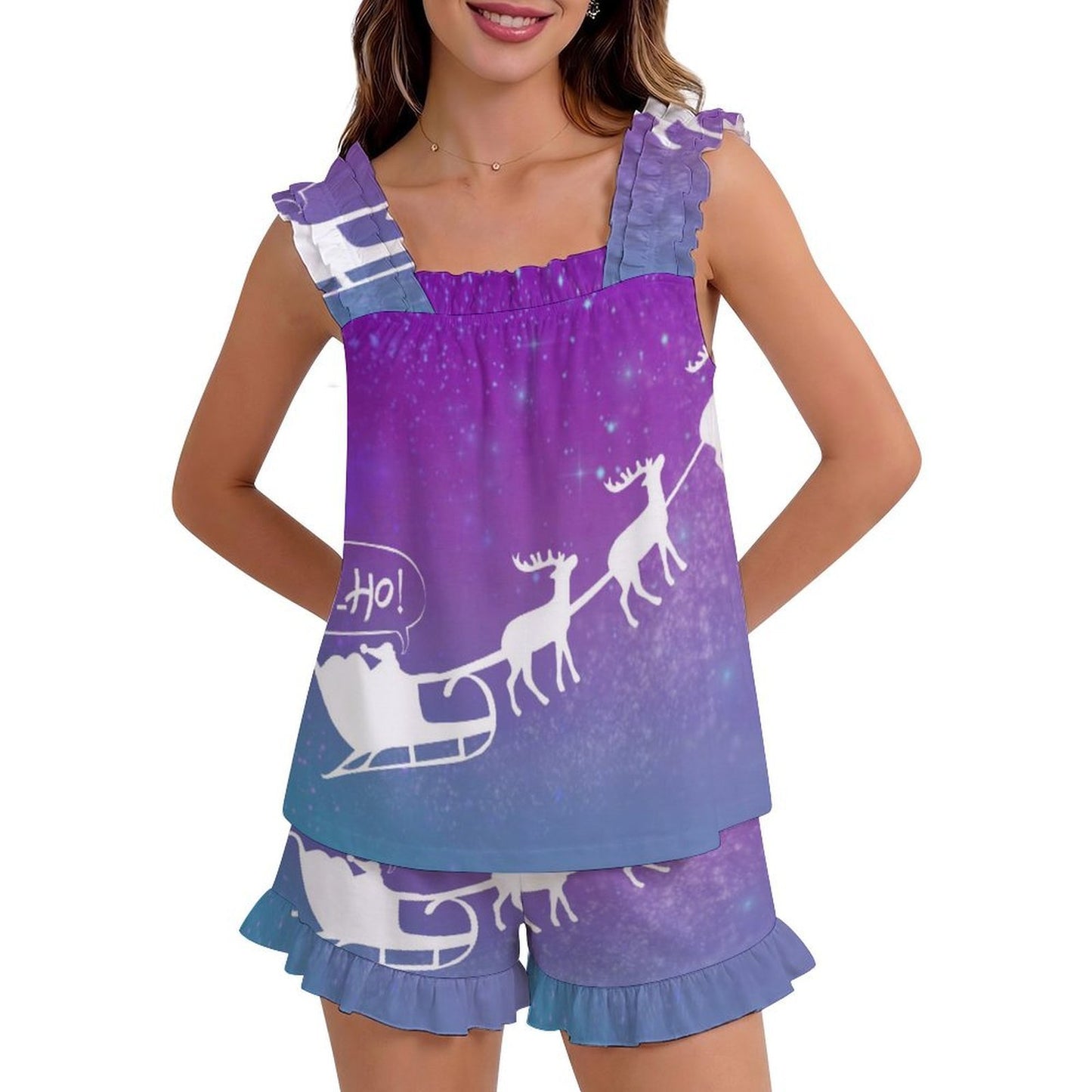 Set Pigiama Donna con Balza Personalizzabile — Top e Shorts dalla S alla 5XL