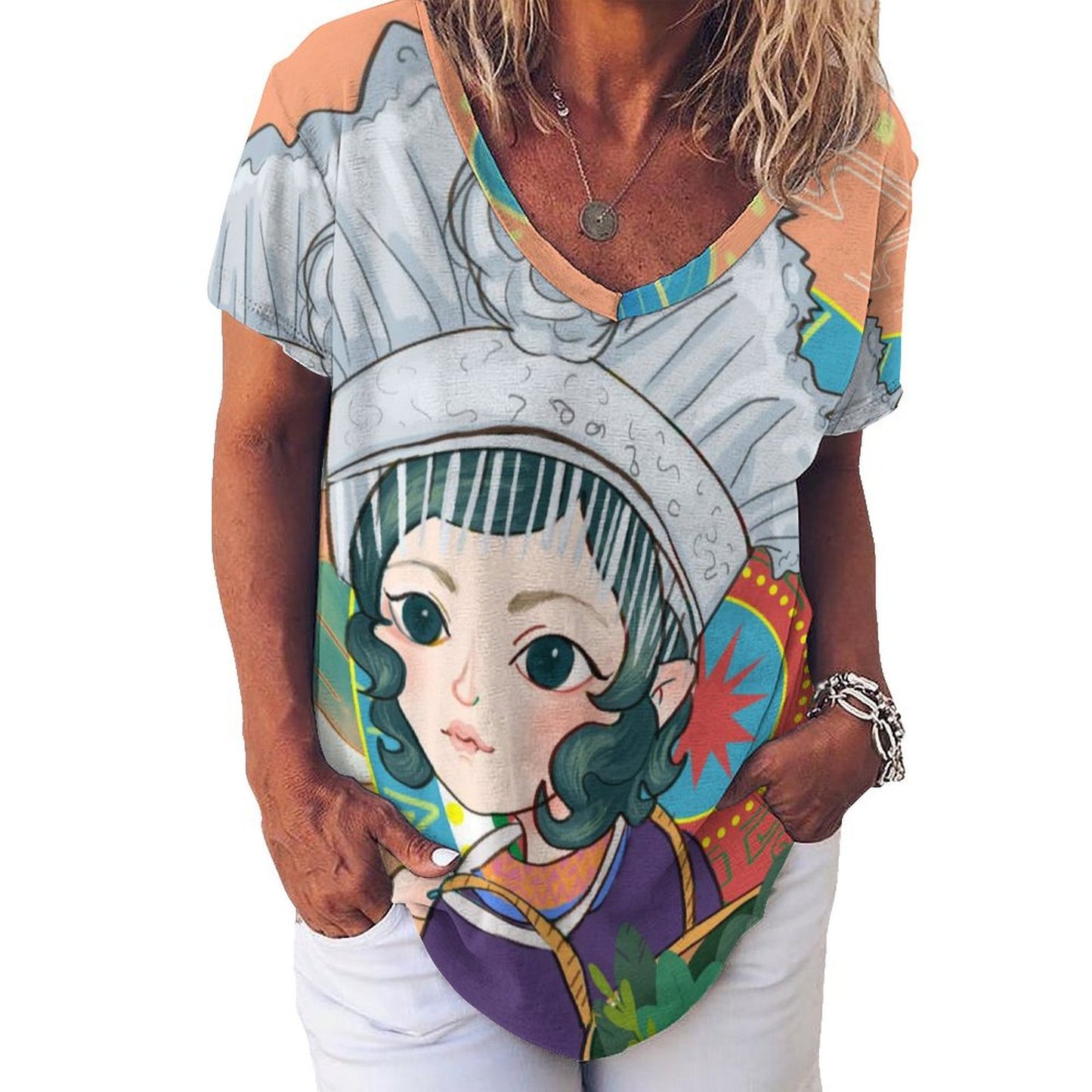 T-Shirt Donna Scollo a V Personalizzata | Maglietta in Seta di Ghiaccio