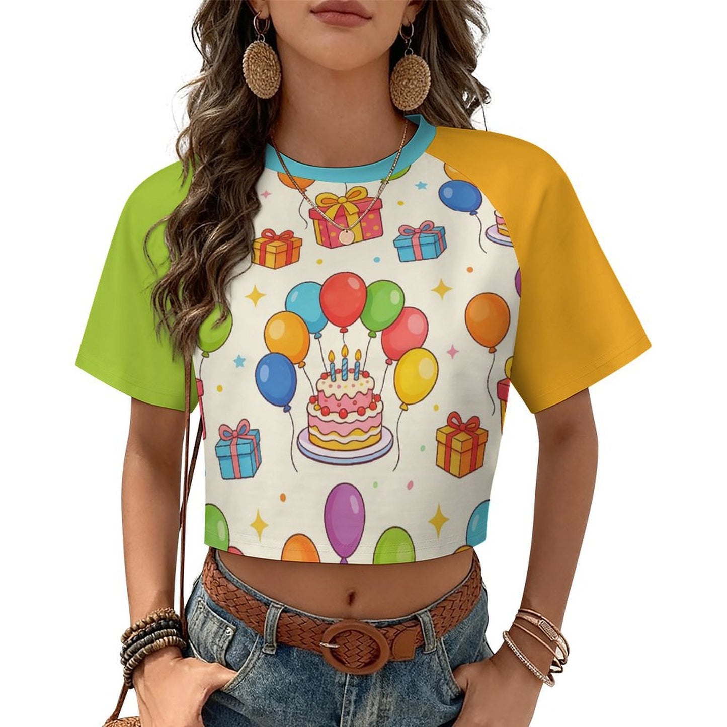 T-Shirt Crop Personalizzata con Maniche a Contrasto