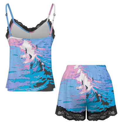 Coordinato Pigiama Donna con Pizzo Personalizzabile — Top e Shorts