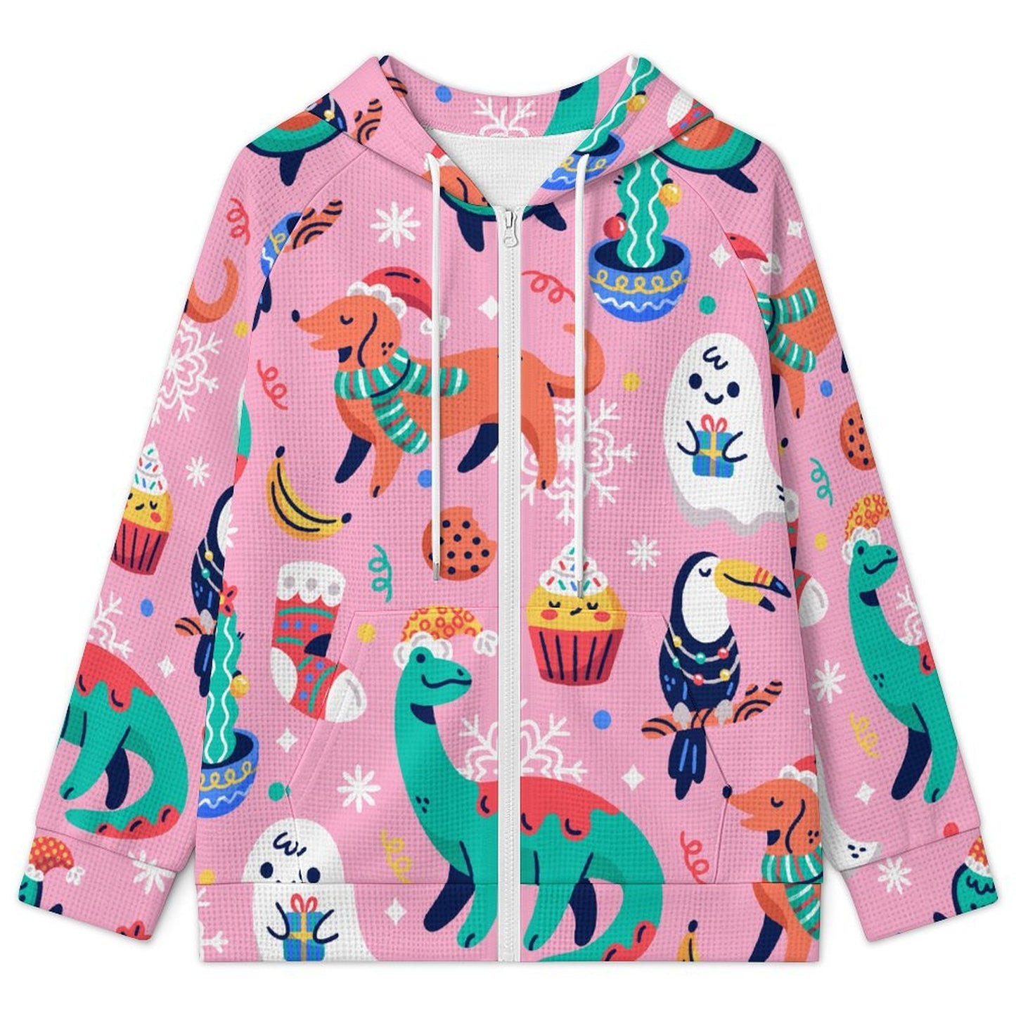 Felpa Donna con Zip e Cappuccio in Tessuto Waffle Personalizzabile