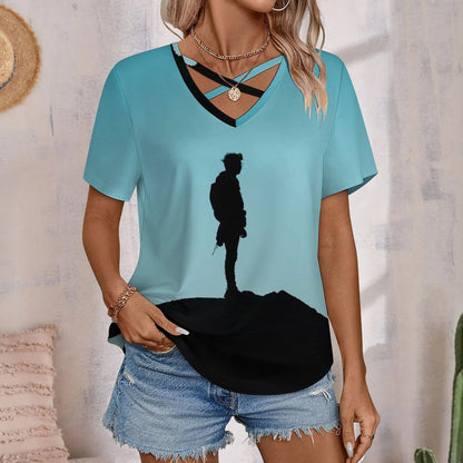 T-Shirt Donna Scollo a V Incrociato | Top Estivo Personalizzato