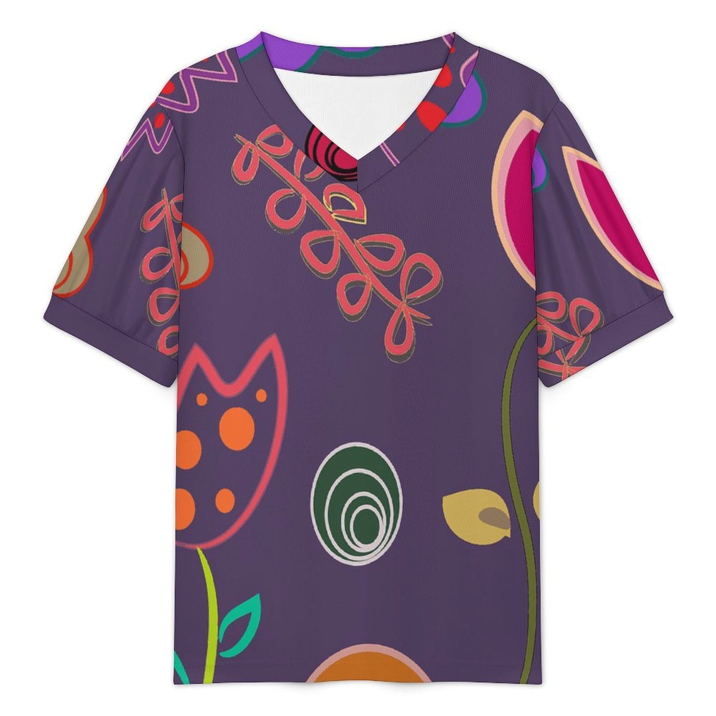 T-shirt donna scollo a V con maniche a sbuffo in tessuto a piccoli costolati con stampa personalizzata