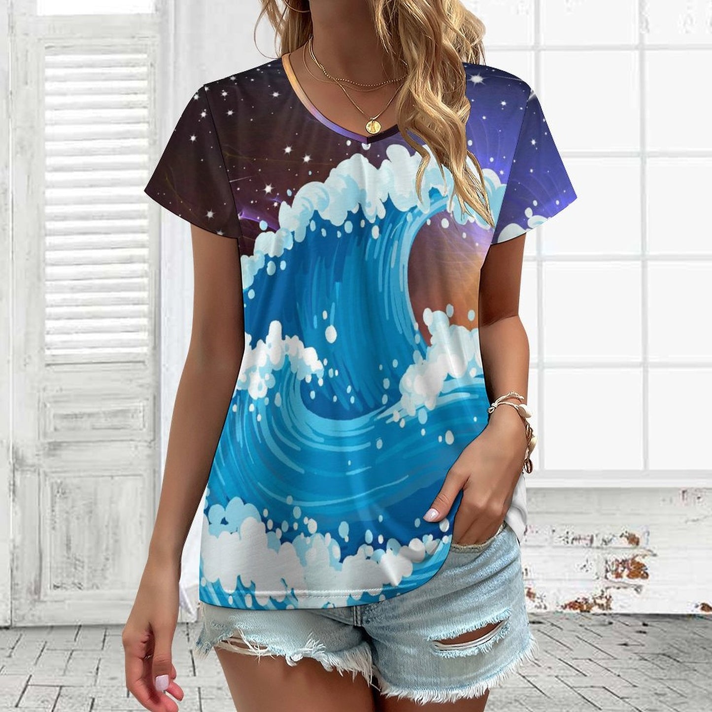 T-Shirt Donna Scollo V Personalizzata VT | Stampa Unica | Poliestere/Spandex