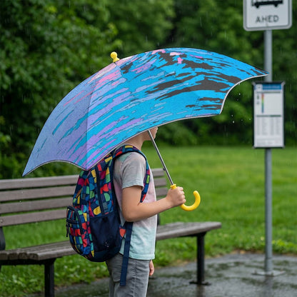 Ombrello Pieghevole Bambini con Stampa Personalizzata, Banda Riflettente e Protezione UV — Apertura Automatica