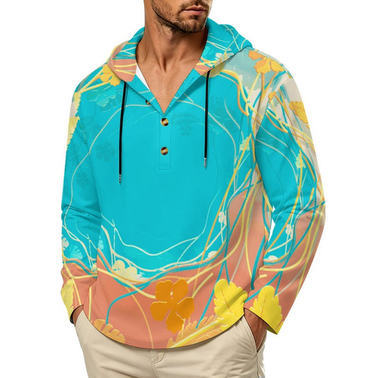 Felpa con Cappuccio Uomo Henley Bottoni Personalizzabile