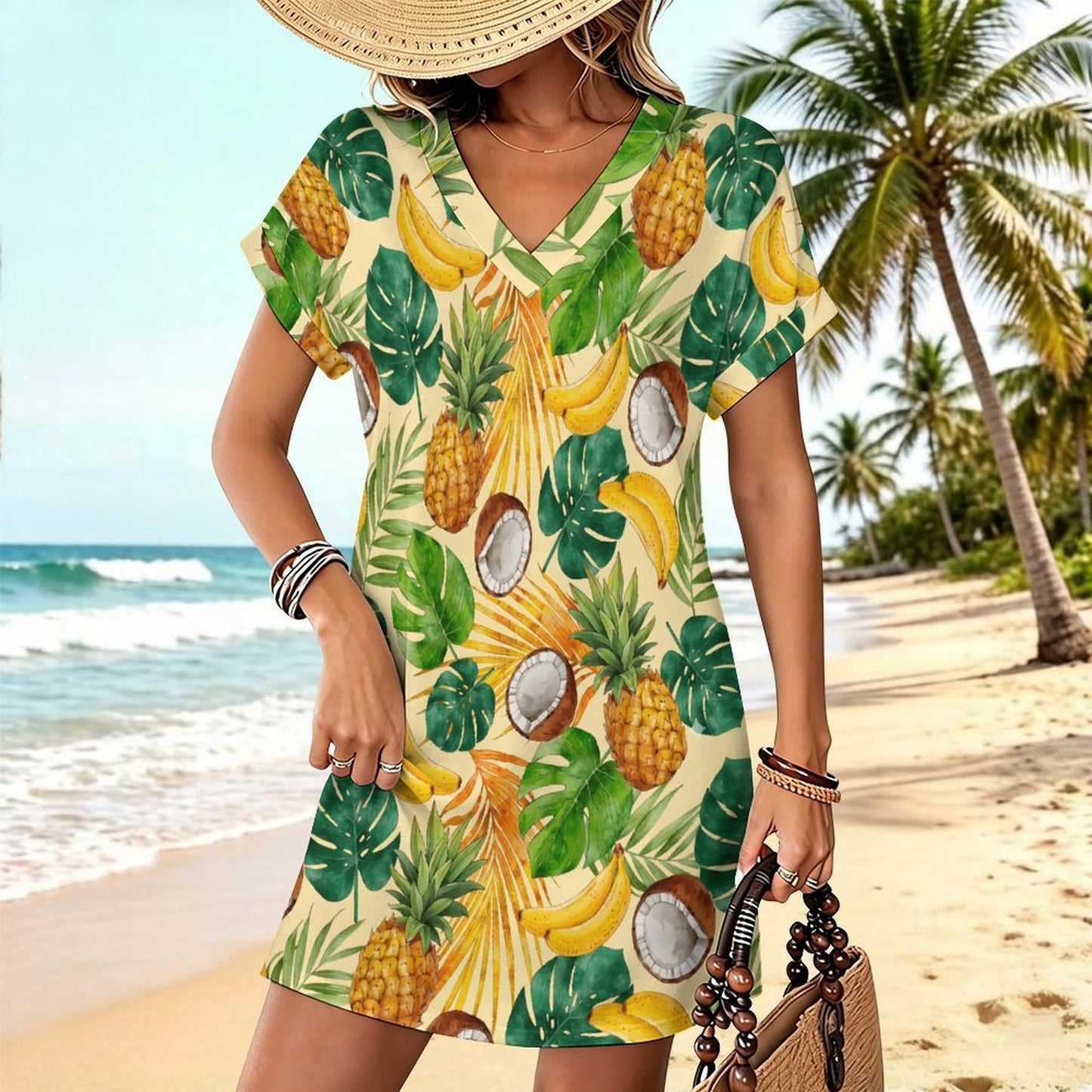 Abito Casual Donna Scollo V con Stampa Personalizzata