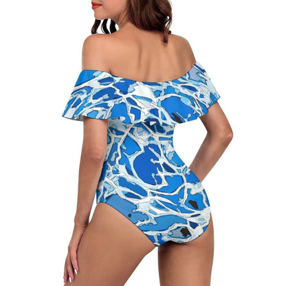 Costume intero donna con scollo bardot e volant personalizzabile