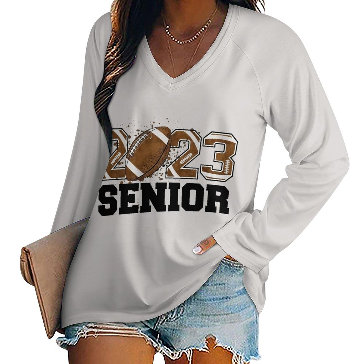 T-Shirt Donna Manica Lunga | Scollo V Doppio Strato | Comfort Oversize