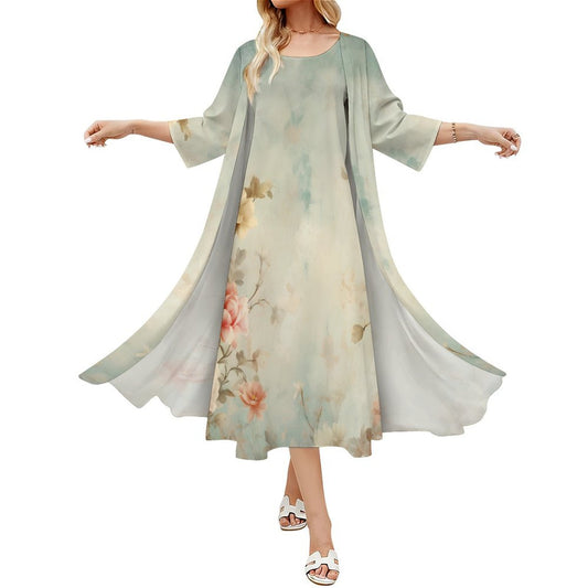 Ensemble robe sans manches et veste longue personnalisé pour femme