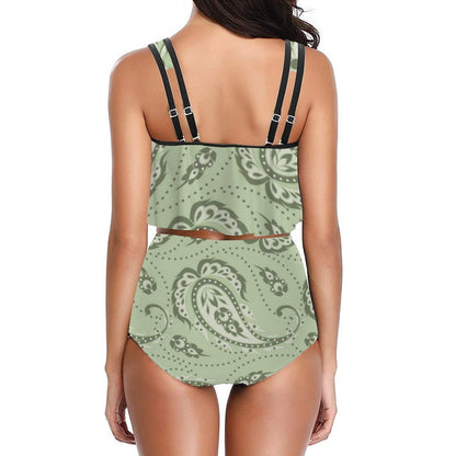 Bikini Vita Alta con Cutout Personalizzato | Due Pezzi Doppie Spalline Coppe Removibili