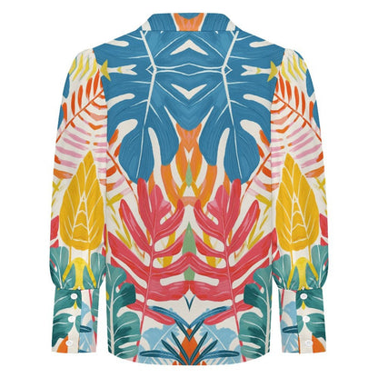Camicia donna a manica lunga con maniche a palloncino e tessuto elasticizzato personalizzata