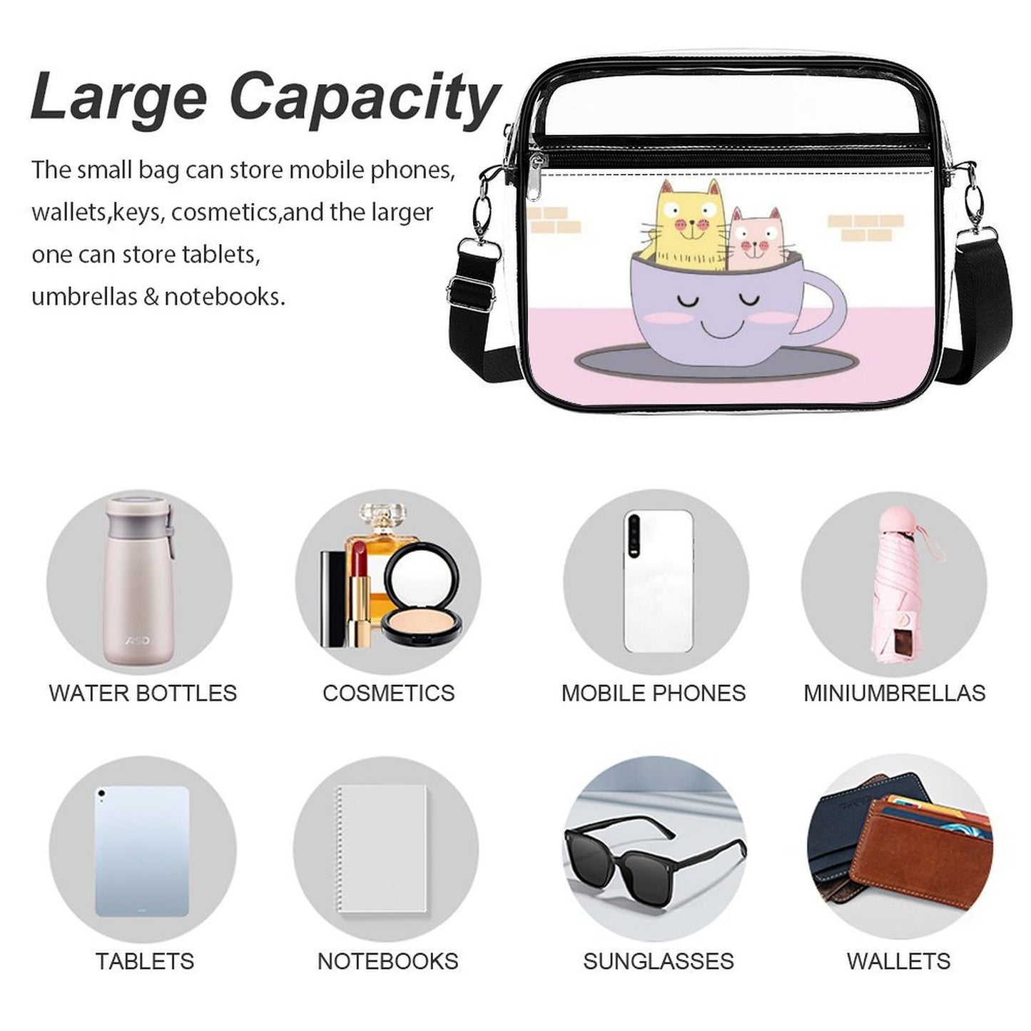 Borsa a Tracolla Trasparente in PVC Personalizzabile con Stampa UV