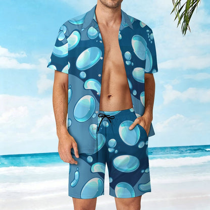 Completo Pigiama Uomo in Raso Personalizzabile con Camicia e Pantaloncini Corti