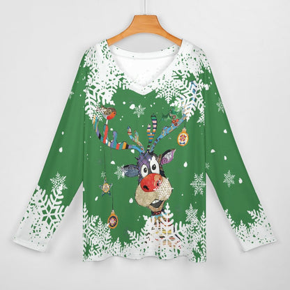 T-Shirt Oversize Donna Doppio Collo V | Maglia Manica Lunga Boyfriend Style