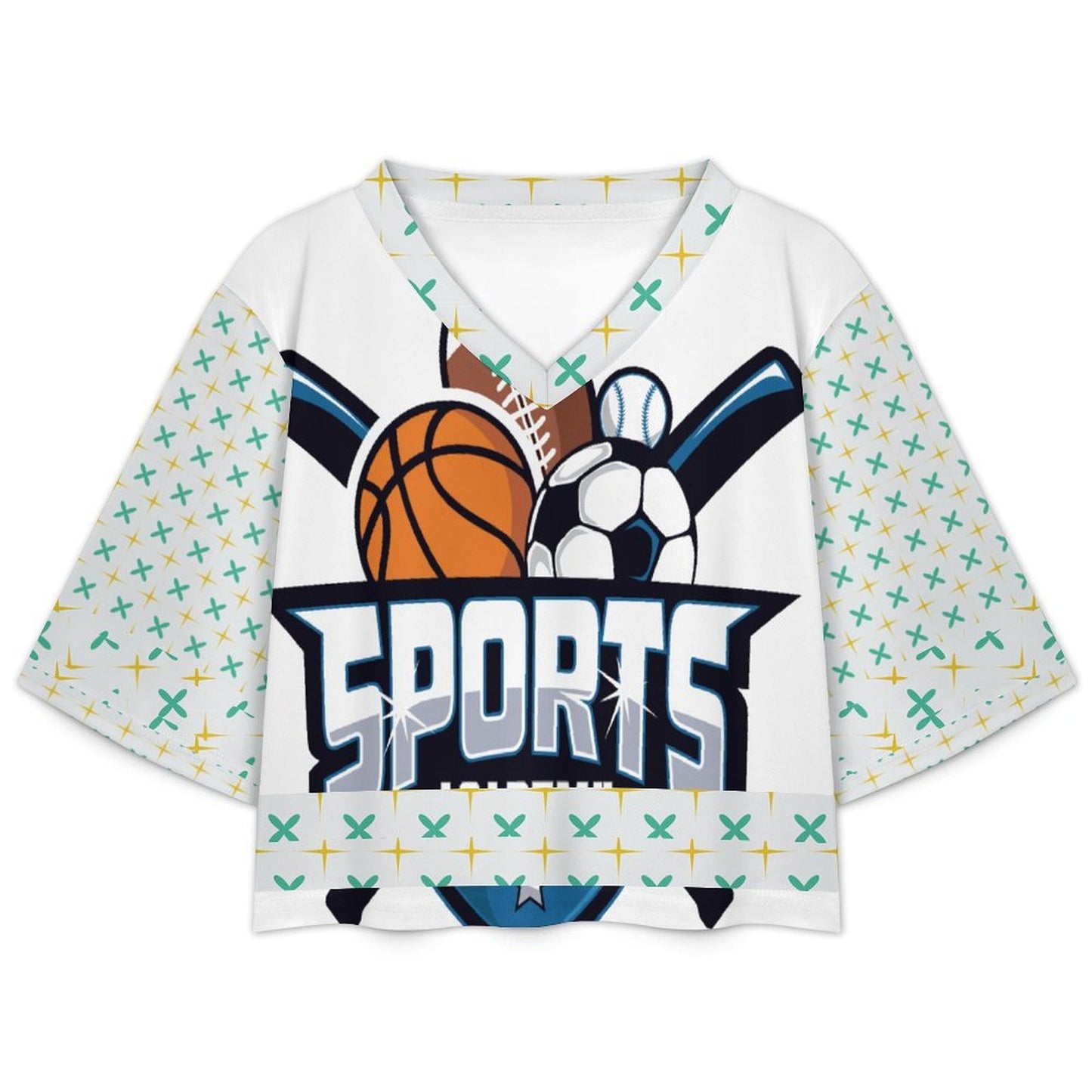 Maglia sportiva crop donna con scollo a V personalizzabile con stampa termica