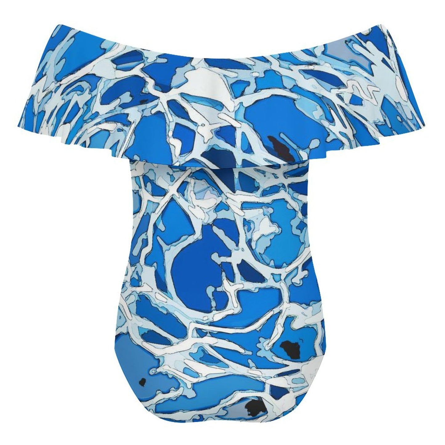 Costume intero donna con scollo bardot e volant personalizzabile