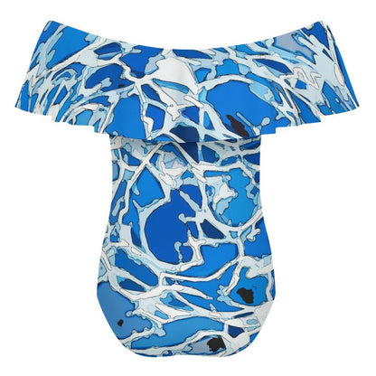 Costume intero donna con scollo bardot e volant personalizzabile