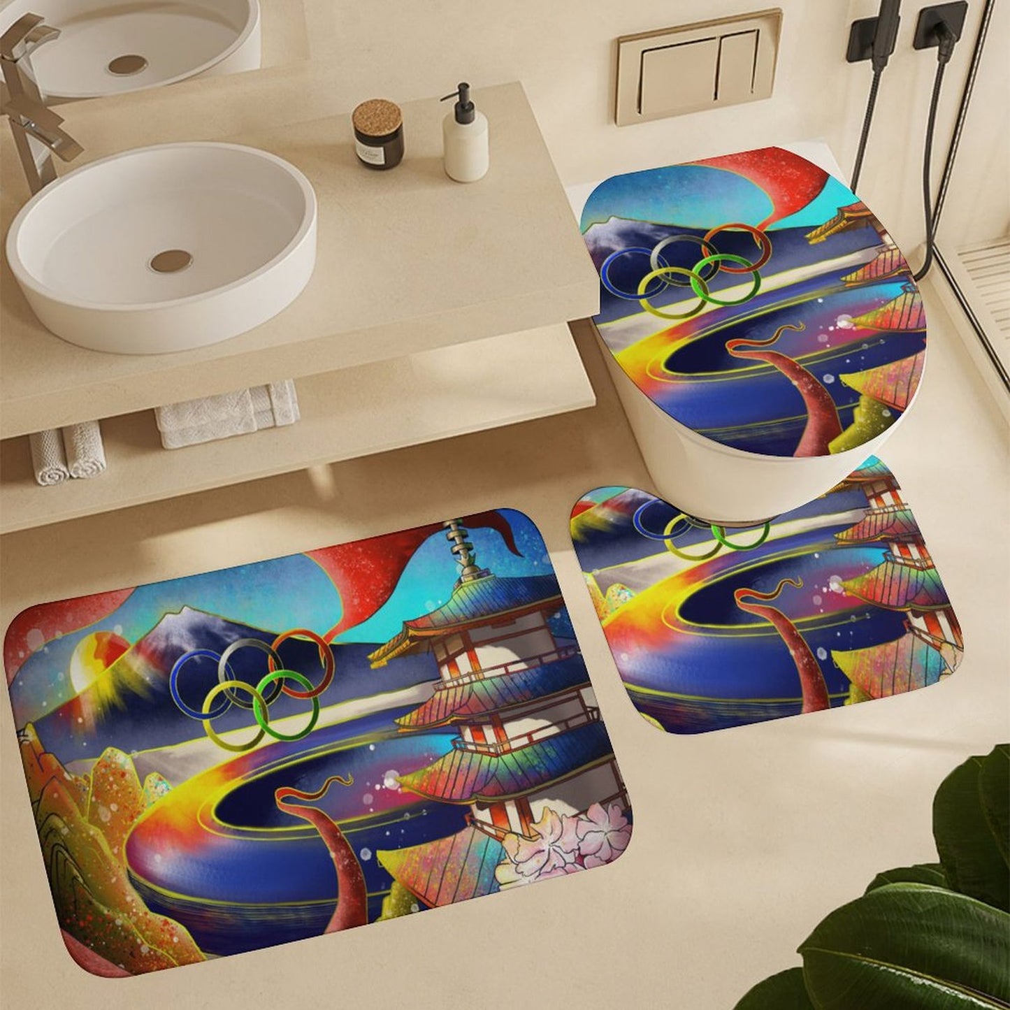 Set Bagno 4 Pezzi Personalizzato | Tappeti Velluto Corallo + Tenda Doccia