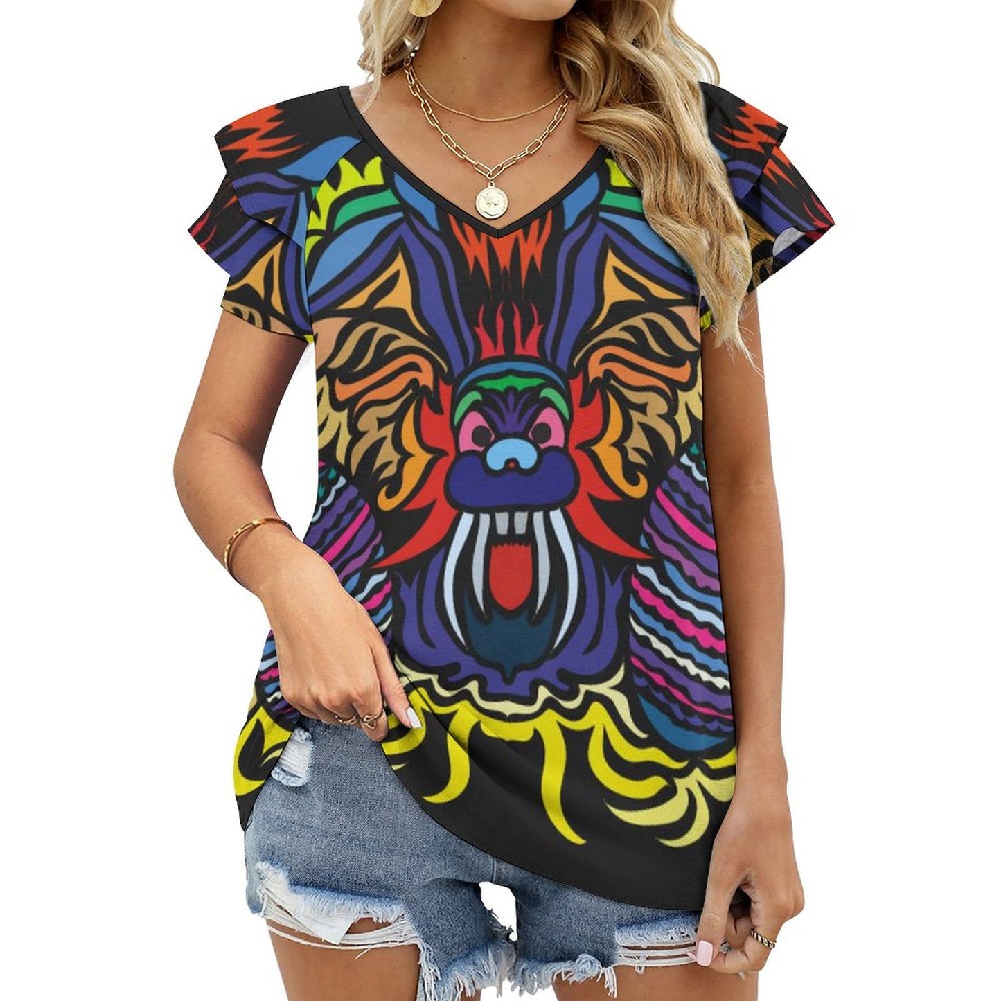 T-Shirt Donna Scollo V e Volant BUT | Personalizzata | Poliestere/Spandex