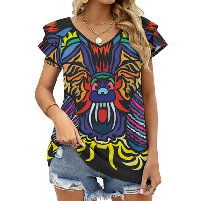 T-Shirt Donna Scollo V e Volant BUT | Personalizzata | Poliestere/Spandex