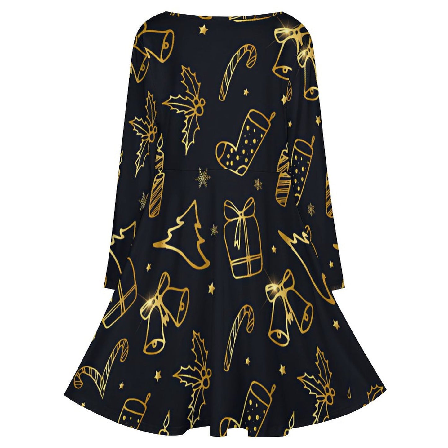Abito Midi Scollo a V Taglie Forti | Manica Lunga (S-8XL)
