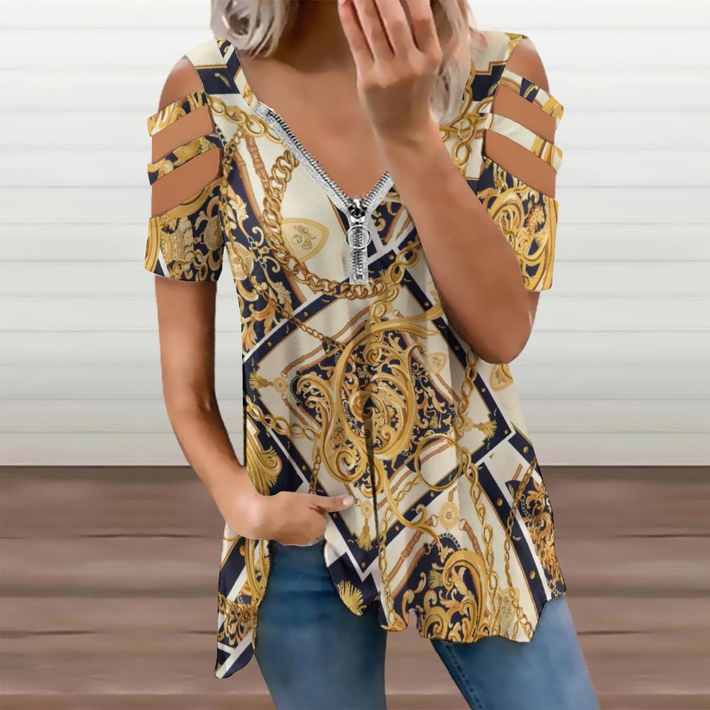 Top Spalle Scoperte con Zip | Tunica Donna Scollo a V Regolabile