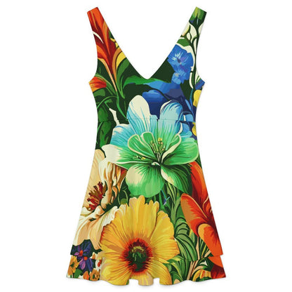 V-neck Sleeveless Double Layered Ruffled Skirt Vintage, Floral