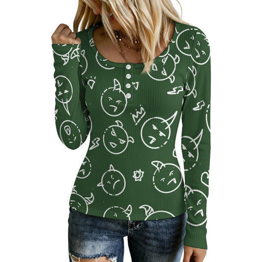 Maglione Donna Personalizzato a Collo Quadrato con Bottoni e Maniche Lunghe