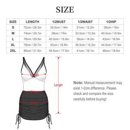 Costume Intero Donna con Drappeggio Addominale, Scollo a V in Rete e Personalizzazione — dalla S alla 2XL