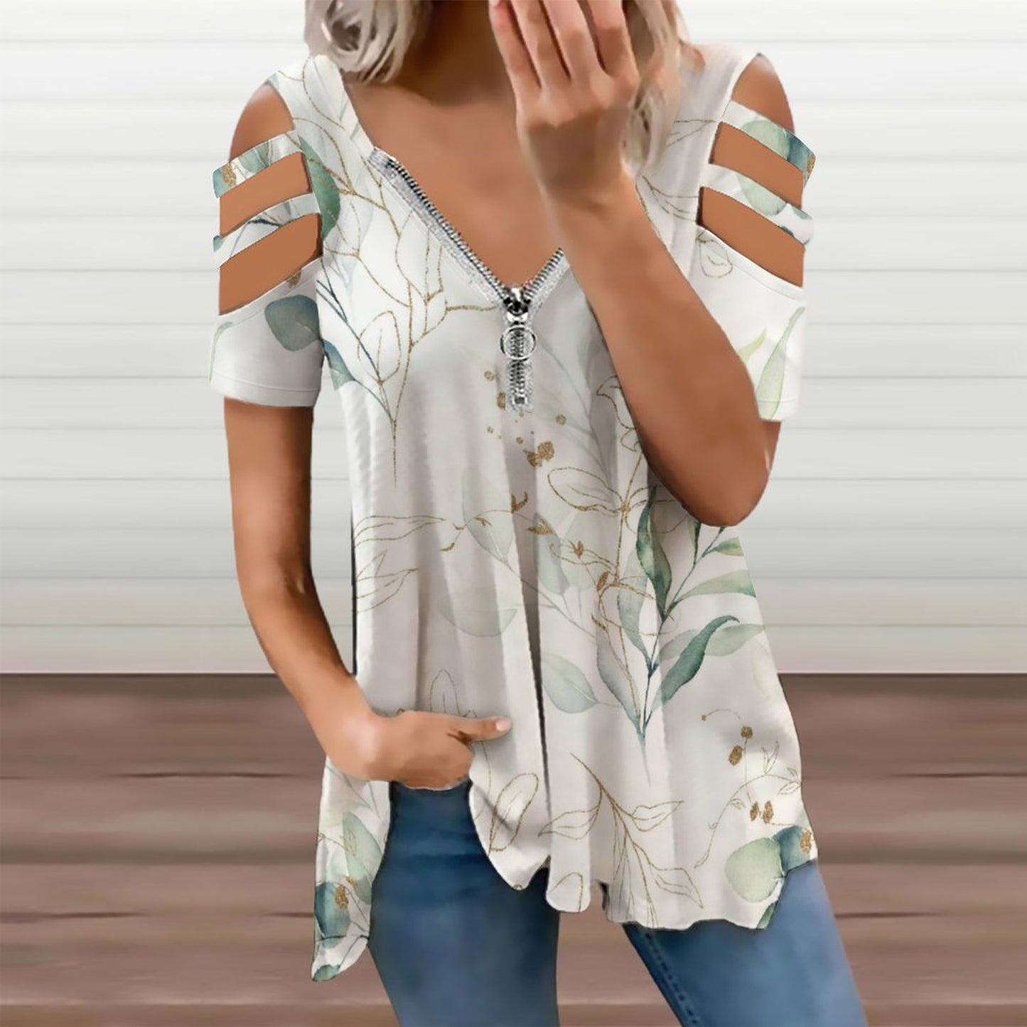 Maglia a Tunica Personalizzata con Zip | Blusa Spalle Scoperte (Cold Shoulder)