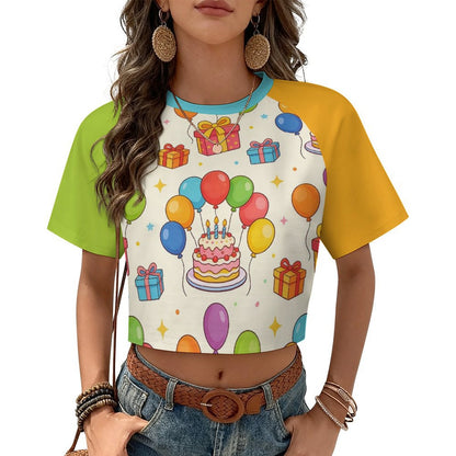 T-Shirt Crop Personalizzata con Maniche a Contrasto