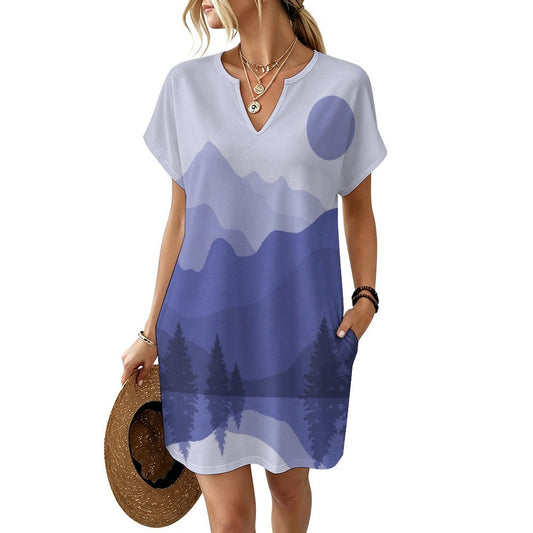 Vestito Casual da Donna Oversize Personalizzabile con Scollo a V e Tasche