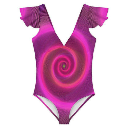 Costume intero donna con scollo a V e maniche con balza personalizzabile