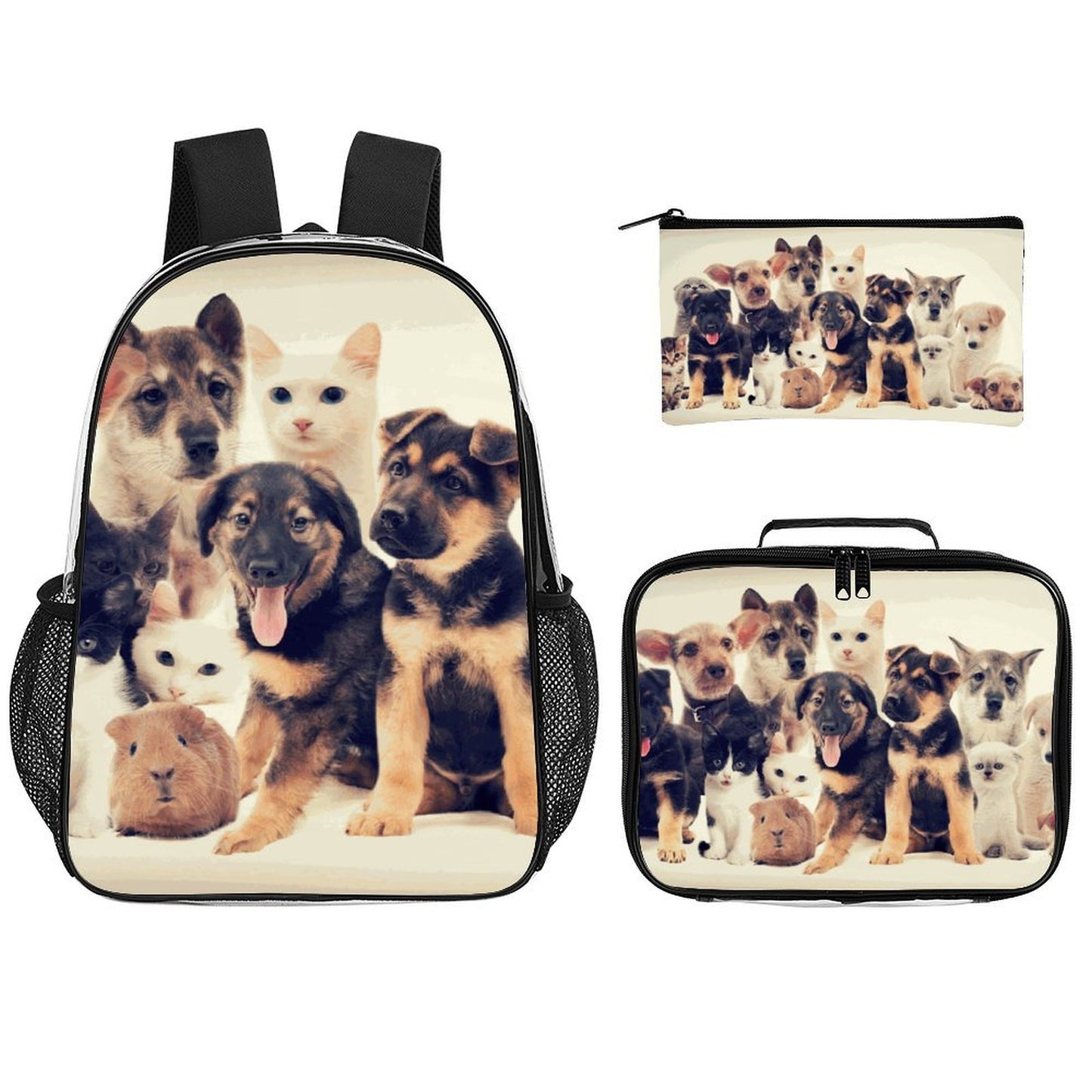 Set Borsa Trasparente 3 Pezzi Personalizzabile in PVC — Zaino, Borsa a Mano e Pochette