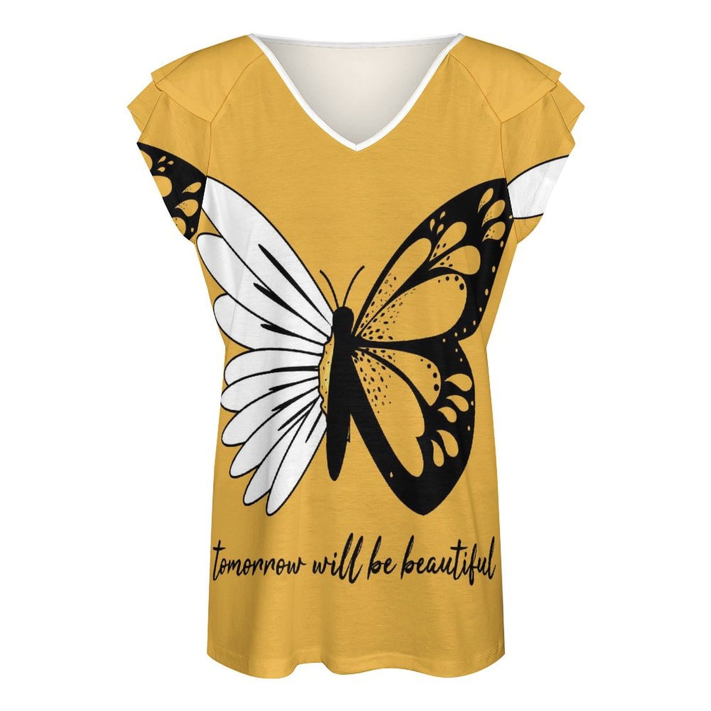 T-shirt V-neck Personalizzata con Volant | Tessuto Rinfrescante UPF 50+
