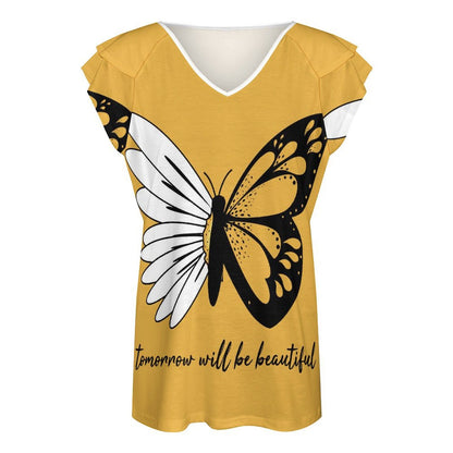 T-shirt V-neck Personalizzata con Volant | Tessuto Rinfrescante UPF 50+