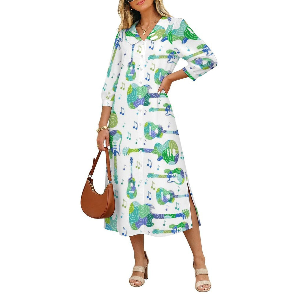 Abito Camicia Lungo Personalizzabile Effetto Lino da Donna