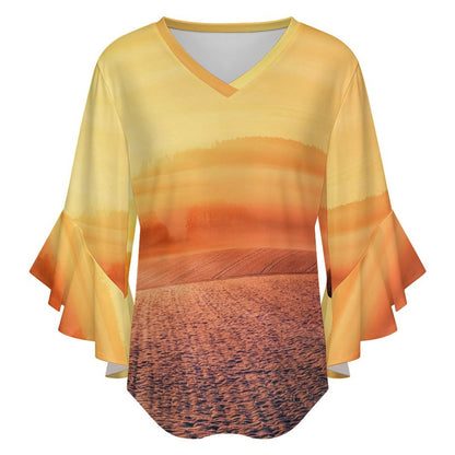Blusa Donna con Volant e Scollo a V | Top Personalizzabile Elegante