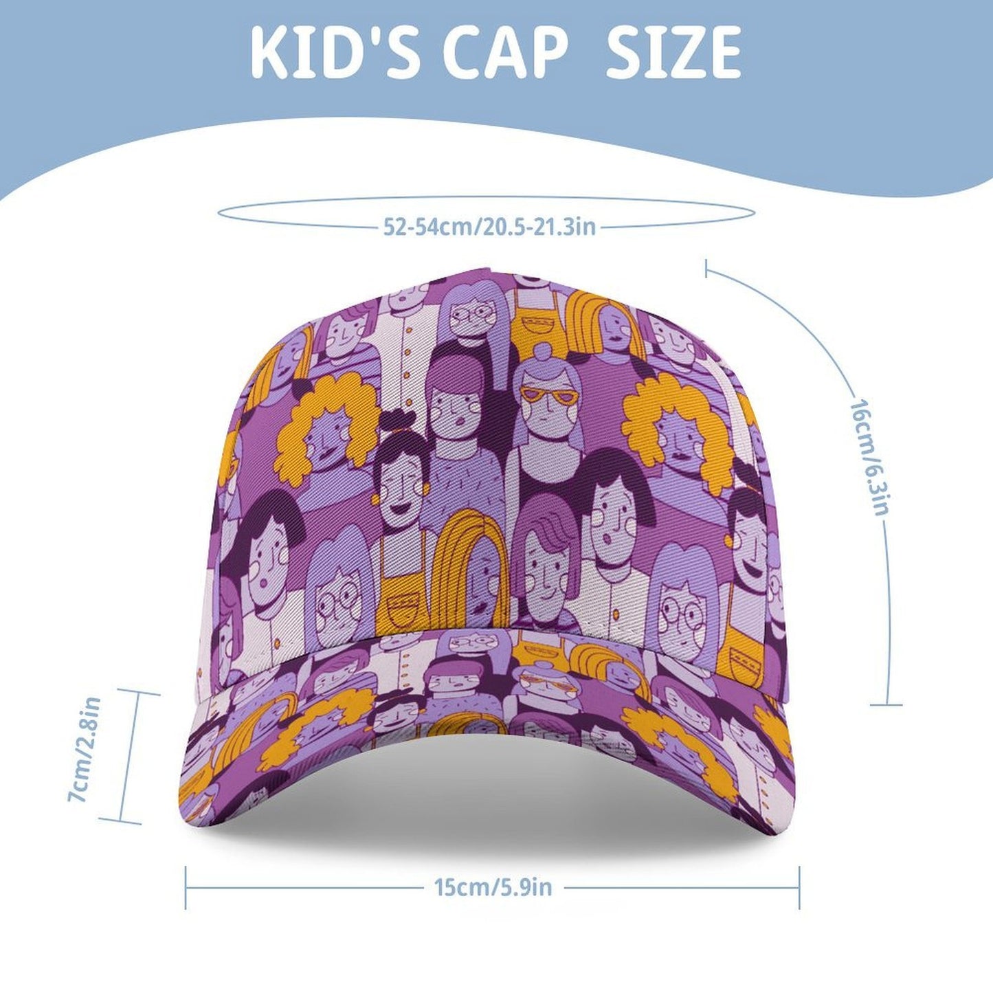 Cappellino Baseball Personalizzato per Bambini in Poliestere con Visiera Rigida e Stampa Full-Panel