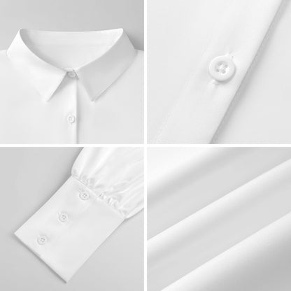Camicia donna a manica lunga con maniche a palloncino e tessuto elasticizzato personalizzata