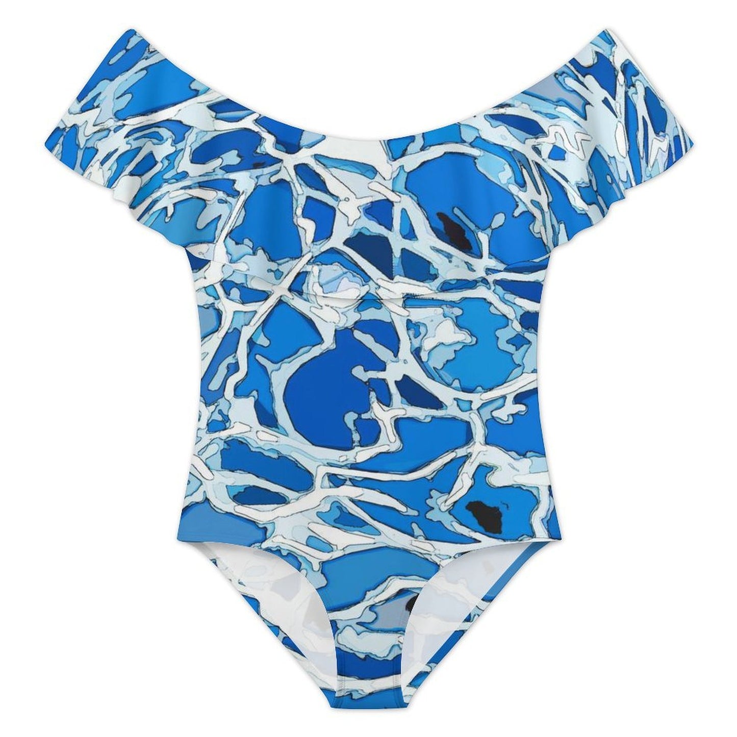 Costume intero donna con scollo bardot e volant personalizzabile